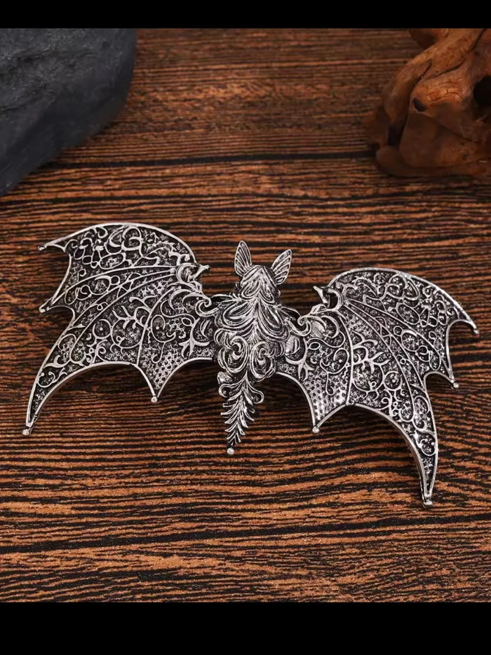 Gothic Silver Bat Hair Clip